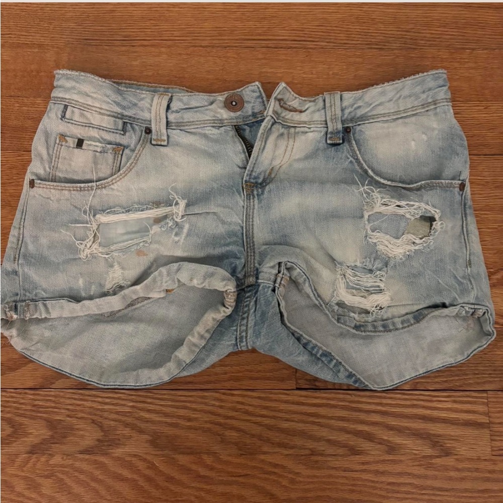 Zara Light Blue Y2K Distressed Jean Shorts